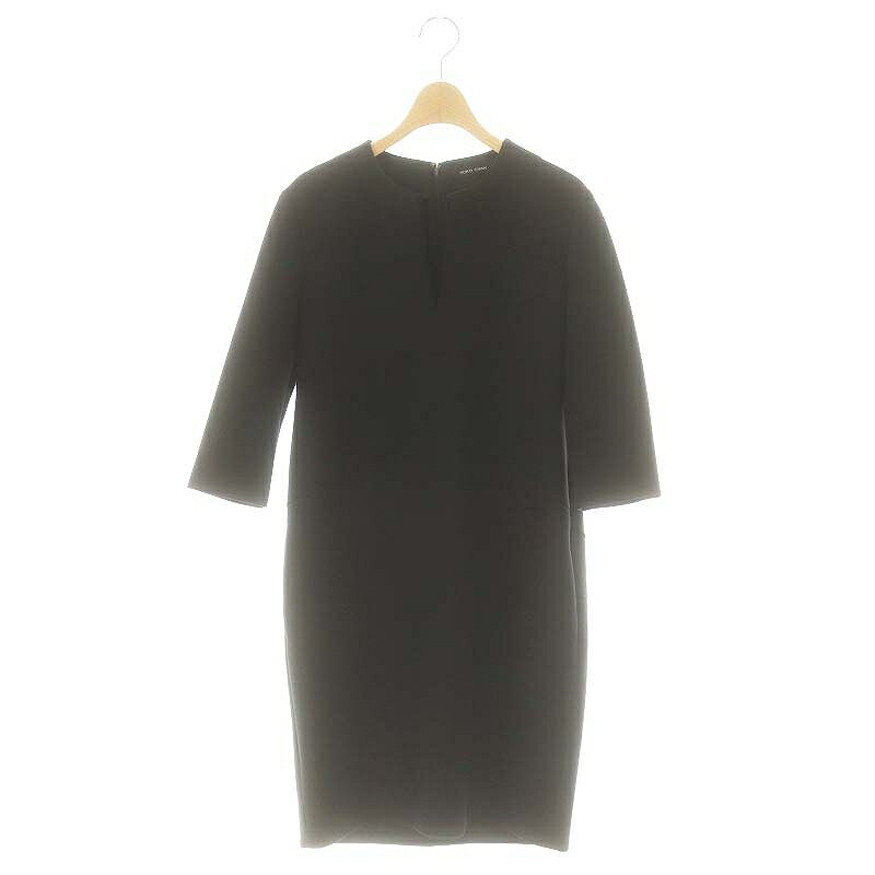【中古】ヨーコチャン YOKO CHAN キーネックバックジップ七分袖ワンピース ドレス 膝丈 38 ブラック /DO ■OS レディース 【ベクトル 古着】 250228