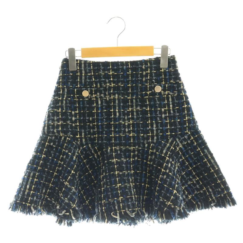 【中古】リリーブラウン Lily Brown 23AW フリンジツイードスカート フレア ミニ 0 紺 ネイビー /AT ■OS レディース 【ベクトル 古着】 250304