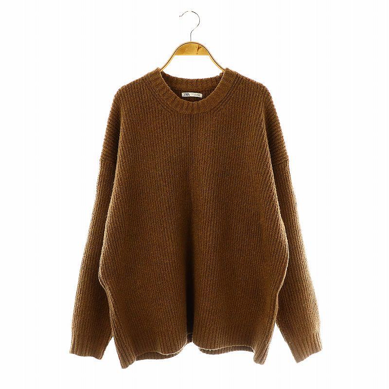 【中古】ザラ ZARA ニット クルーネック 長袖 L 茶 /HK ■OS レディース 【ベクトル 古着】 250306
