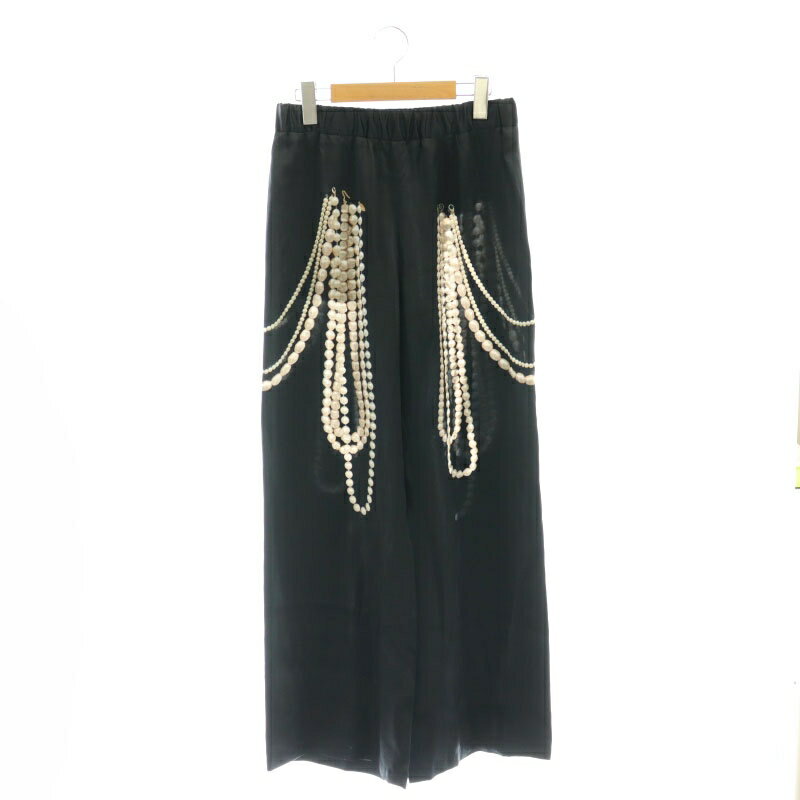 【中古】ステラマッカートニー STELLA McCARTNEY 640126 シルク ジュエル柄 パンツ ワイド イージー 38 黒 白 /MI ■OS レディース 【ベクトル 古着】 250306