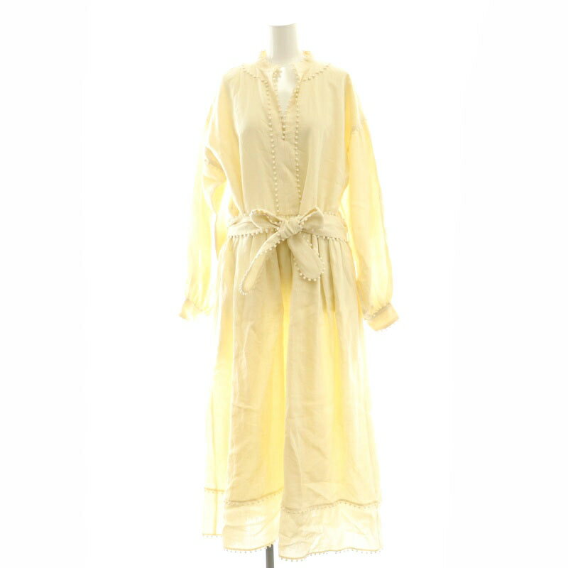 【中古】ジェイアンドエムデヴィッドソン J&M DAVIDSON リネン ベルテッドスキッパーワンピース ロング 長袖 F アイボリー /HK ■OS レディース 【ベクトル 古着】 250311