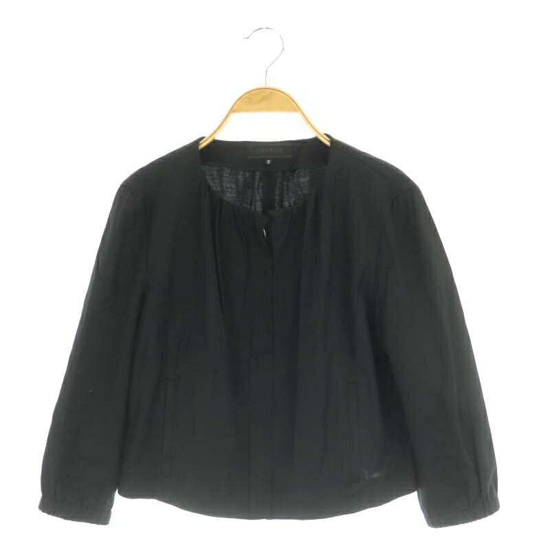 【中古】アンタイトル UNTITLED ノーカラージャケット 薄手 ジップアップ 七分袖 2 黒 ブラック /AT ■OS レディース 【ベクトル 古着】 250317