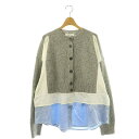 【中古】エンフォルド ENFOLD 23AW LAYERED CARDIGAN カーディガン ニット切替 38 グレー ホワイト ライトブルー /DO ■OS ...