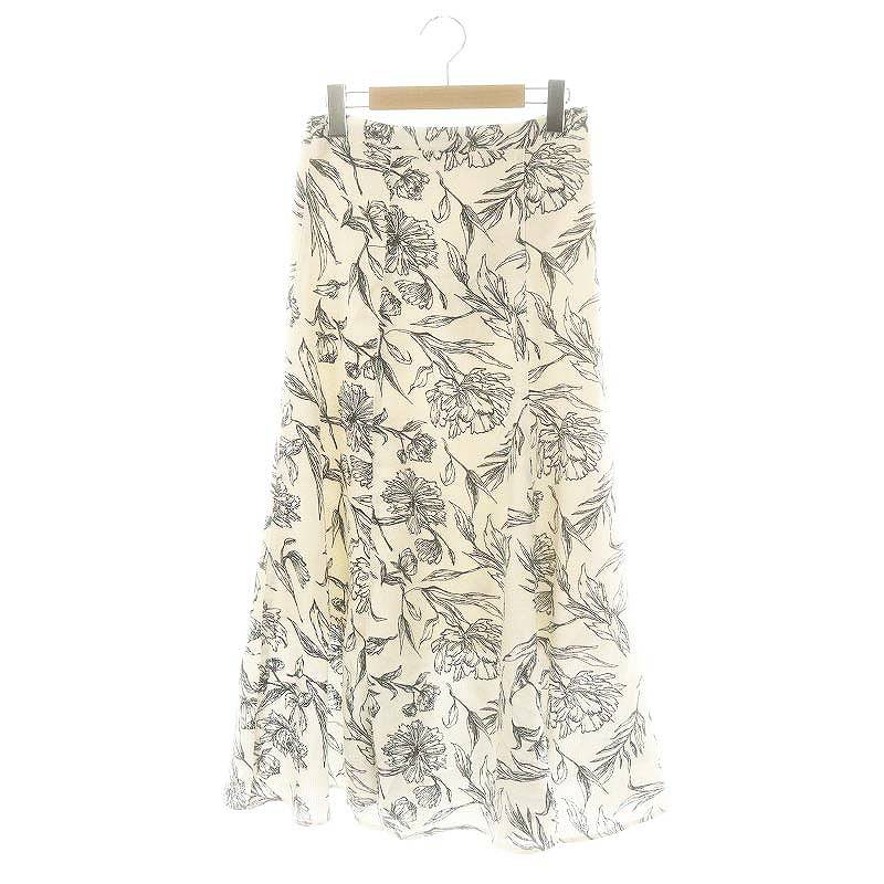 【中古】ナチュラルクチュール natural couture 24SS ブッチャー線画花柄フレアスカート ロング F オフホワイト /DF ■OS レディース 【ベクトル 古着】 250328