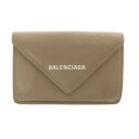 【中古】バレンシアガ BALENCIAGA ペーパーミニウォレットミニ財布 ロゴ 三つ折り レザー べージュ 391446 /SR13 ■OH レディース 【ベクトル 古着】 250414