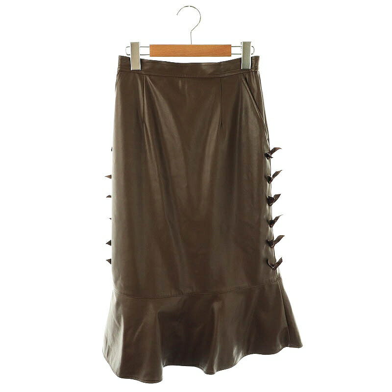 【中古】ミュベール muveil 23AW サイドリボンスカート マーメイドスカート タイト フェイクレザー 36 ダークブラウン /ES ■OS レディース 【ベクトル 古着】 250408