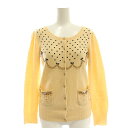 【中古】フランシュリッペ franche lippee ビジュー ウール カーディガン ニット クルーネック M ライトベージュ /AT ■OS レディース 【ベクトル 古着】 250407(4)
