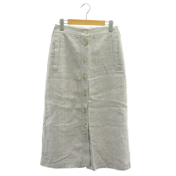 【中古】ヒューマンウーマン HUMAN WOMAN 高密麻ヘリンボーンボタンディテールスカート ロング 台形 リネン M グレー /MY ■OS ■PN レディース 【ベクトル 古着】 250407