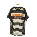 【中古】スパッツィオ SPAZIO サッカー・フットサル シャツ プラクティスシャツ 半袖 ボーダー プリント L ブラック /MY ■OS ■AX メンズ 【...