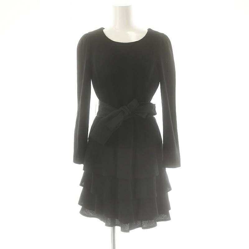 【中古】エムズグレイシー M'S GRACY ウール ティアードワンピース ひざ丈 長袖 38 黒 ブラック /AT ■OS レディース 【ベクトル 古着】 250409