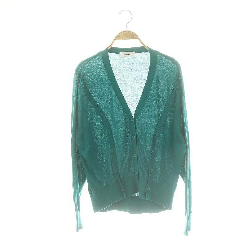 【中古】マチャット MACHATT リネンVネックニットカーディガン 長袖 グリーン /DO ■OS レディース 【ベクトル 古着】 250417