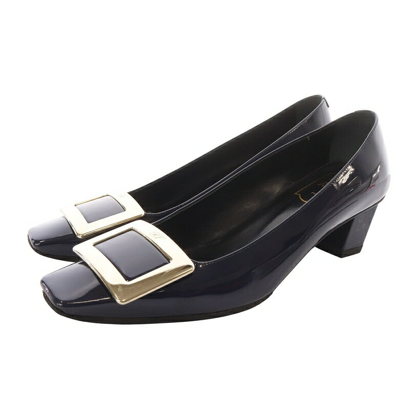 【中古】ロジェヴィヴィエ ROGER VIVIER ベル ヴィヴィエ パンプス パテントレザー スクエアトゥ 36 紺 ネイビー /SR9 レディース 【ベクトル 古着】 250421