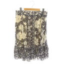 【中古】ヴィヴィアンタム VIVIENNE TAM フレアスカート ギャザースカート 膝丈 パワーネット 花柄 0 紺 ネイビー アイボリー /ES ■OS ■PN レディース 【ベクトル 古着】 250428