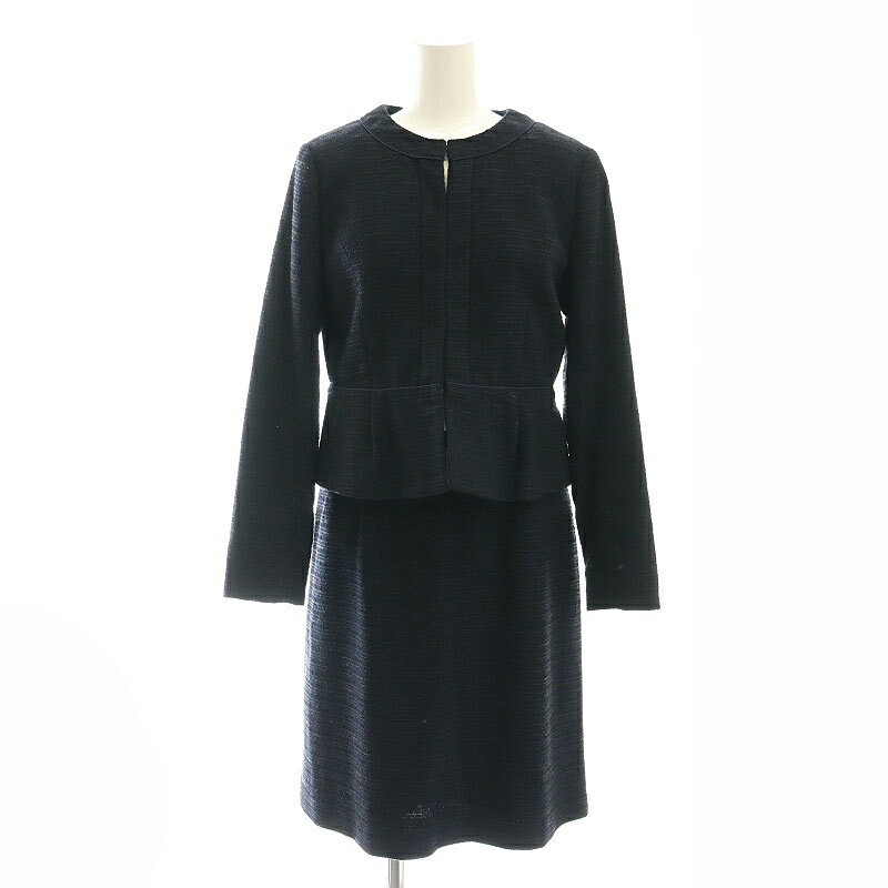 【中古】ナチュラルビューティーベーシック NATURAL BEAUTY BASIC ツイード ジャケット ワンピース ノーカラー ひざ丈 S 紺 ネイビー /AT ■OS レディース 【ベクトル 古着】 250423