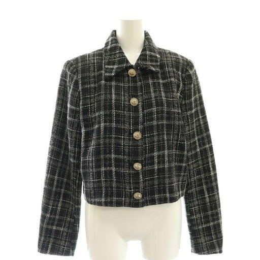 【中古】ザラ ZARA チェック柄 ツイード ジャケット ステンカラー M 黒 ブラック 白 ホワイト /AT ■OS レディース 【ベクトル 古着】 250424 【中古】ザラ ZARA チェック柄 ツイード ジャケット ステンカラー M 黒 ブラック 白 ホワイト /AT ■OS レディース 【ベクトル 古着】 250424