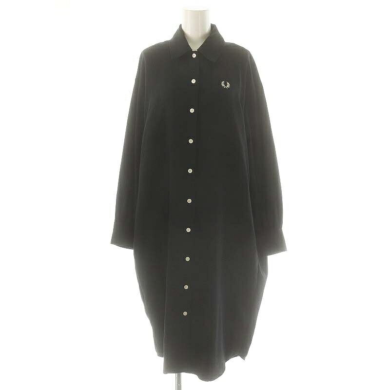 【中古】フレッドペリー FRED PERRY シャツワンピース ロング 長袖 UK8 ブラック /DO ■OS ■SH レディース 【ベクトル 古着】 250513