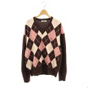 【中古】グローブ grove 24AW アーガイルチェックVネックニット セーター 長袖 F ブラウン ピンク オフホワイト /ES ■OS レディース 【ベク...