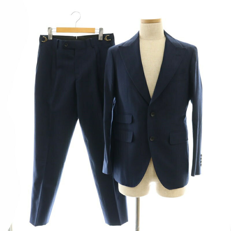 【中古】スーツセレクト SUIT SELECT 2釦ピークドラペルシングルスーツ 2タック セットアップ 上下 ジャケット パンツ A5 170 M 紺 ネイビー ■SH /SY ■OS メンズ 【ベクトル 古着】 250512
