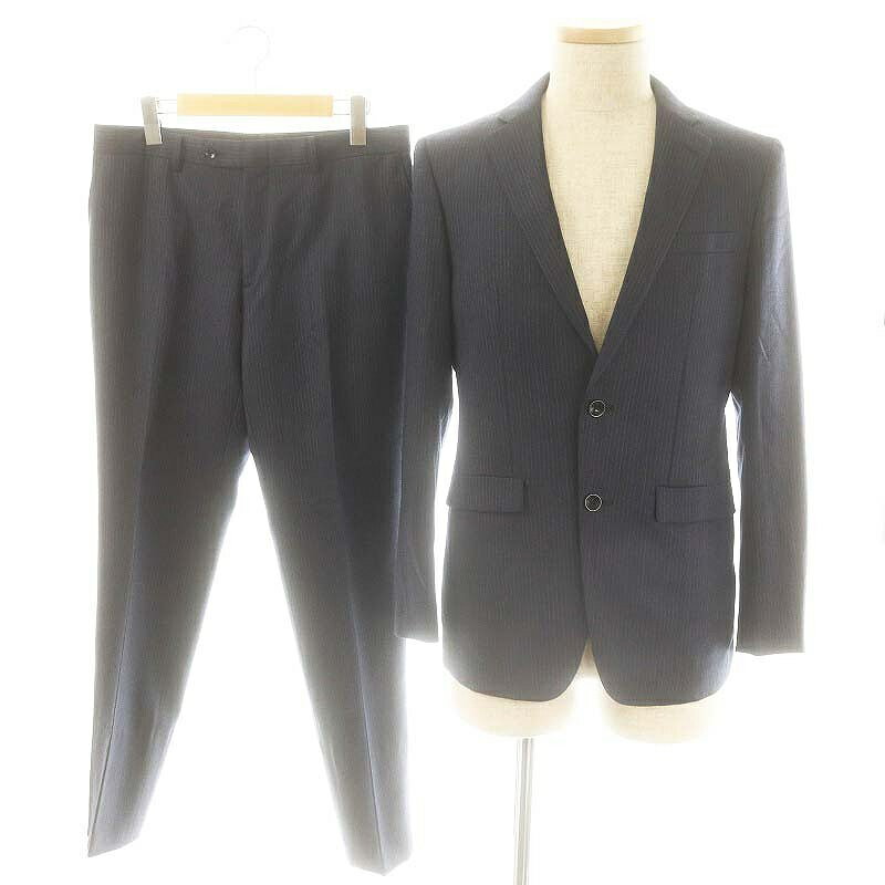 【中古】スーツセレクト SUIT SELECT セットアップ ウールストライプスーツ テーラードジャケット パンツ A5 ネイビー /HK ■OS ■SH メンズ 【ベクトル 古着】 250513