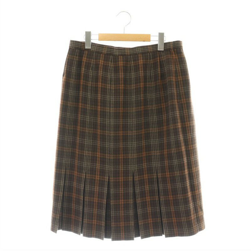 【中古】レリアン Leilian ウール チェック スカート フレア ミモレ ロング 13+ 茶 ブラウン /AT ■OS レディース 【ベクトル 古着】 250523