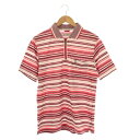 【中古】ハッシュパピー Hush Puppies ボーダーポロシャツ 半袖 ハーフジップ ゴルフウェア コットン LL ピンク /NR ■OS ■GY39 ■A...