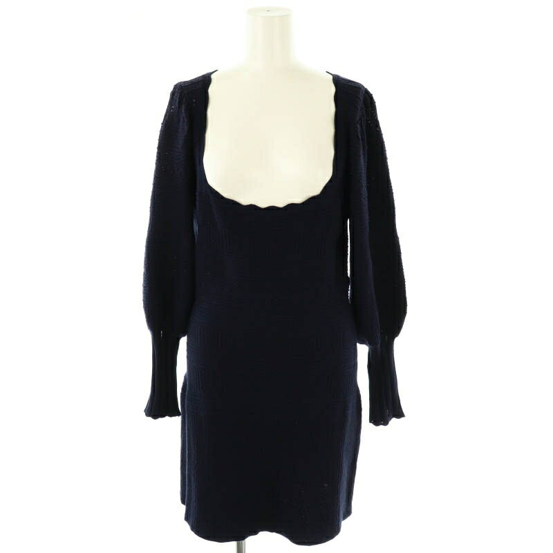 【中古】ラマイユセザンヌ LA MAILLE SEZANE スクエアネック ニットワンピース ひざ丈 M ネイビー /DF ■OS レディース 【ベクトル 古着】 250611