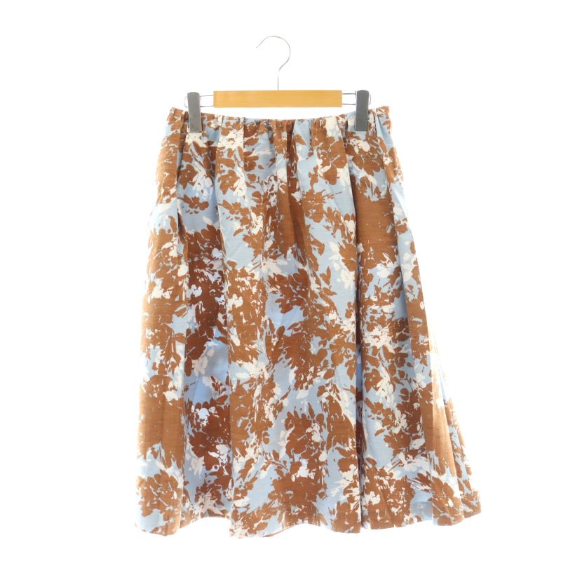 【中古】ルージュヴィフ Rouge vif ボタニカルフラワーミディスカート フレア 38 水色 茶 白 /CX ■OS レディース 【ベクトル 古着】 250603