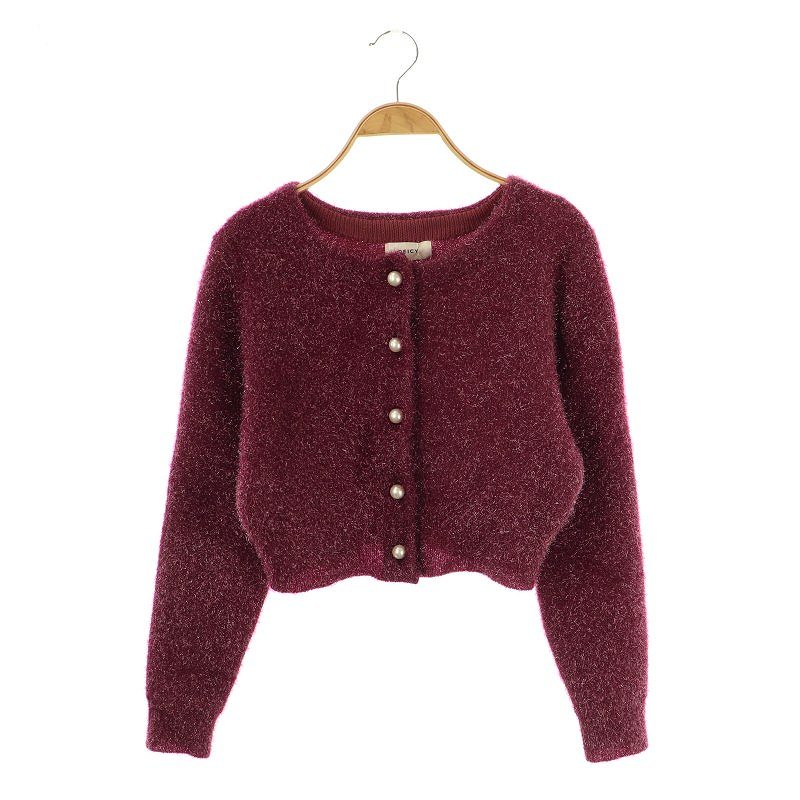 【中古】未使用品 デイシー deicy ラメシャギーカーディガン ニット F ラズベリー /ES ■OS レディース 【ベクトル 古着】 250610