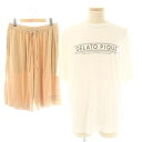 【中古】ジェラートピケオム GELATO PIQUE HOMME 24AW レーヨンラインロゴTシャツ&ハーフパンツSET セットアップ ルームウェア M オフホワイト ベージュ /MY ■OS メンズ 【ベクトル 古着】 250613