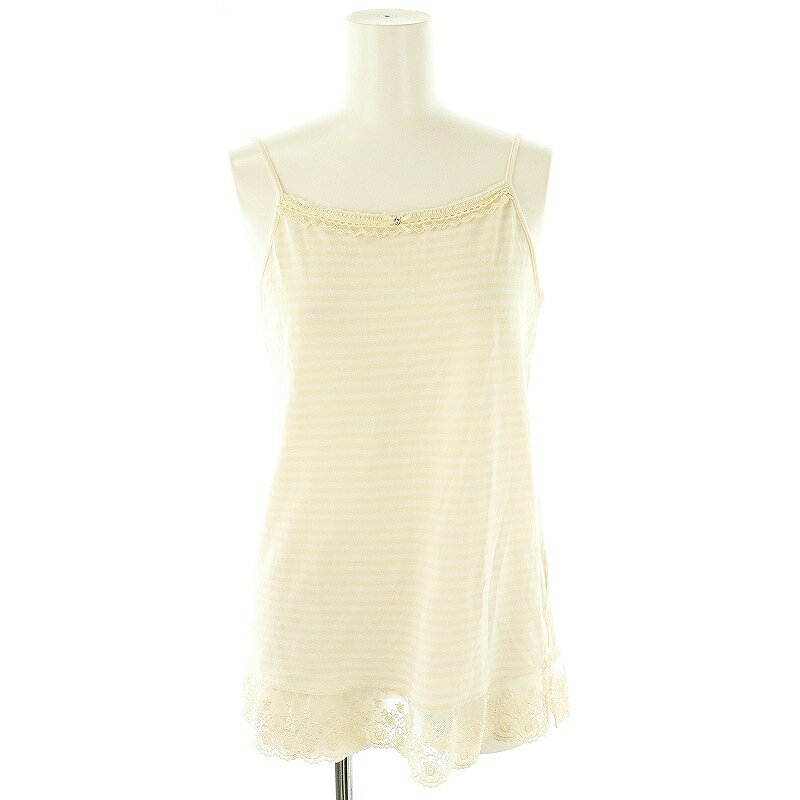 【中古】フランシュリッペ franche lippee ボーダーレースキャミソール カットソー M イエローベージュ オフホワイト /DO ■OS レディース 【ベクトル 古着】 250619