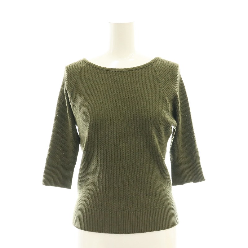 【中古】アドリアナ ケイ Adriana Kay 2WAY ワッフル ニット カットソー 五分袖 カーキ /AT ■OS レディ..