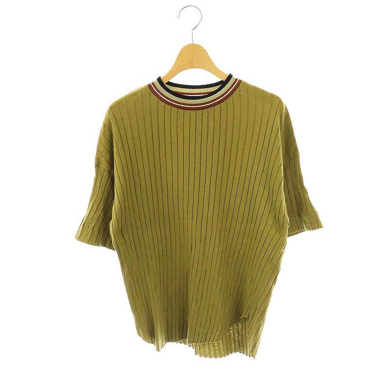 【中古】テラ TELA コットンリブプルオーバー ニット カットソー 五分袖 S カーキ /NR ■OS ■SH レディ..