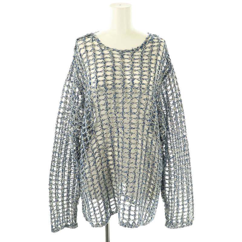 【中古】未使用品 チノ CINOH 25SS クルーネックレースニット セーター プルオーバー 透かし編み 38 青 ベージュ /CX ■OS レディース 【ベクトル 古着】 250710(4)