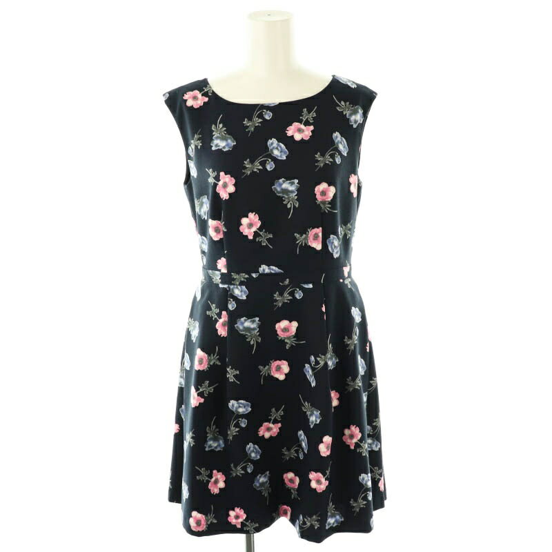 【中古】リランドチュール Rirandture 花柄 ノースリーブワンピース ミニ 2 紺 ネイビー /AT ■OS レディース 【ベクトル 古着】 250711
