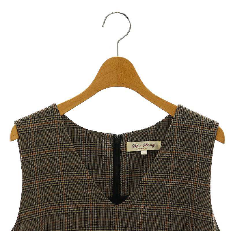 【中古】スーパービューティ Super Beauty チェック リボン レース ジャンスカ ワンピース ひざ丈 42 グレー /AT ■OS レディース 【ベクトル 古着】 250722