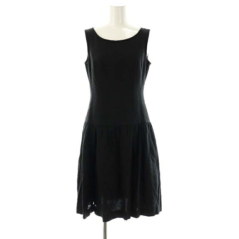 【中古】ルネ Rene リネン ノースリーブワンピース ひざ丈 34 ブラック /DF ■OS レディース 【ベクトル 古着】 250723(4.0)