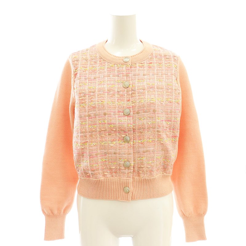 【中古】アナイ ANAYI 24SS コーラルラメツイードコンビ カーディガン ニット 36 サーモンピンク /CX ■OS レディース 【ベクトル 古着】 250725