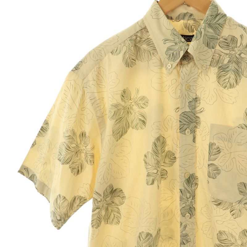 【中古】ノーティカ NAUTICA 半袖ボタンダウンシャツ 総柄 L クリーム カーキ /DF ■OS メンズ 【ベクトル 古着】 250801