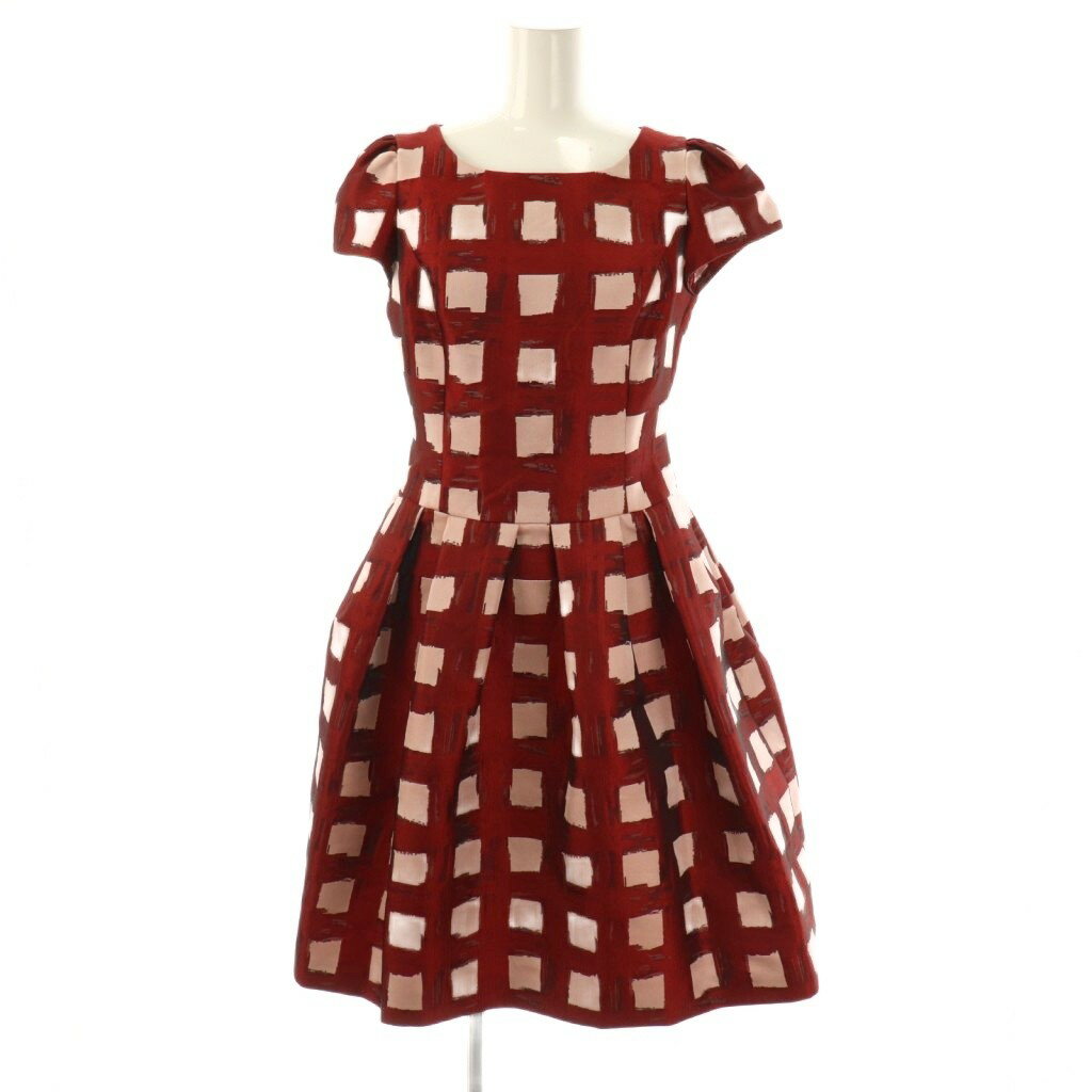 【中古】未使用品 エムズグレイシー M'S GRACY Check Jacquard Dress ワンピース 膝丈 チェック 半袖 36 レッド /HK ■OS レディース 【ベクトル 古着】 250805