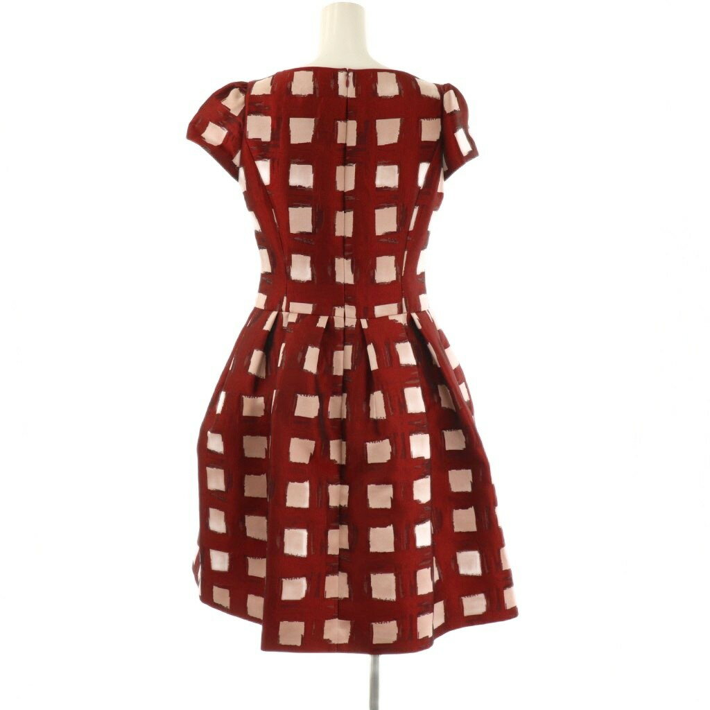【中古】未使用品 エムズグレイシー M'S GRACY Check Jacquard Dress ワンピース 膝丈 チェック 半袖 36 レッド /HK ■OS レディース 【ベクトル 古着】 250805