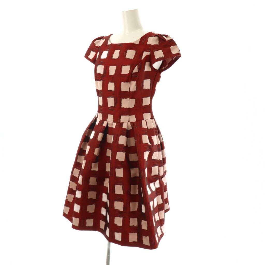 【中古】未使用品 エムズグレイシー M'S GRACY Check Jacquard Dress ワンピース 膝丈 チェック 半袖 36 レッド /HK ■OS レディース 【ベクトル 古着】 250805