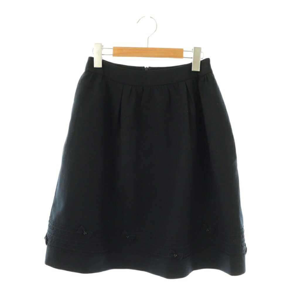 【中古】ルネ Rene リボン 膝丈スカート フレア ウール 34 濃紺 /NR ■OS レディース 【ベクトル 古着】 250826