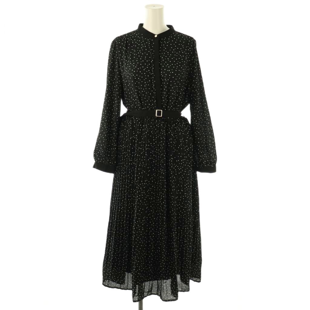 【中古】ドレスキップ DRESKIP 大人のシックなドット柄 バンドカラープリーツワンピース ロング M ブラック ホワイト /DF ■OS レディース 【ベクトル 古着】 250905