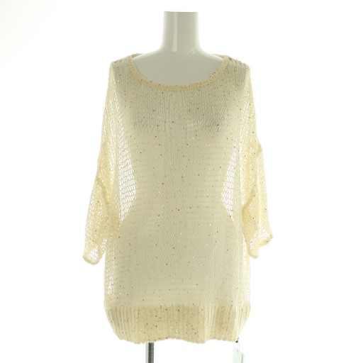 【中古】未使用品 サロンアダムエロペ SALON adam et rope 25SS ギマコットンスパンコールプルオーバー ニット 七分袖 シースルー F アイボリー /MY ■OS レディース 【ベクトル 古着】 250922