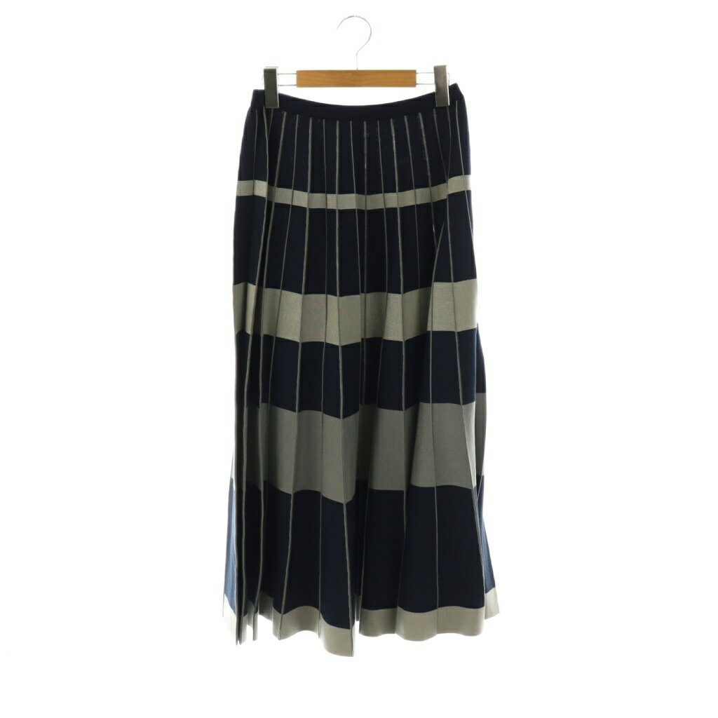 【中古】ドゥロワー Drawer 18Gステレオボーダーニットスカート プリーツ ロング グレー ネイビー /HK ■OS レディース 【ベクトル 古着】 251002(4)