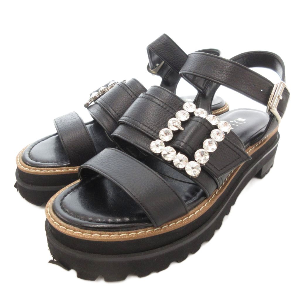【中古】ダイアナ DIANA サンダル 24cm シューズ 厚底 ビジュー ストラップ 黒 ブラック /AE レディース 【ベクトル 古着】 251110
