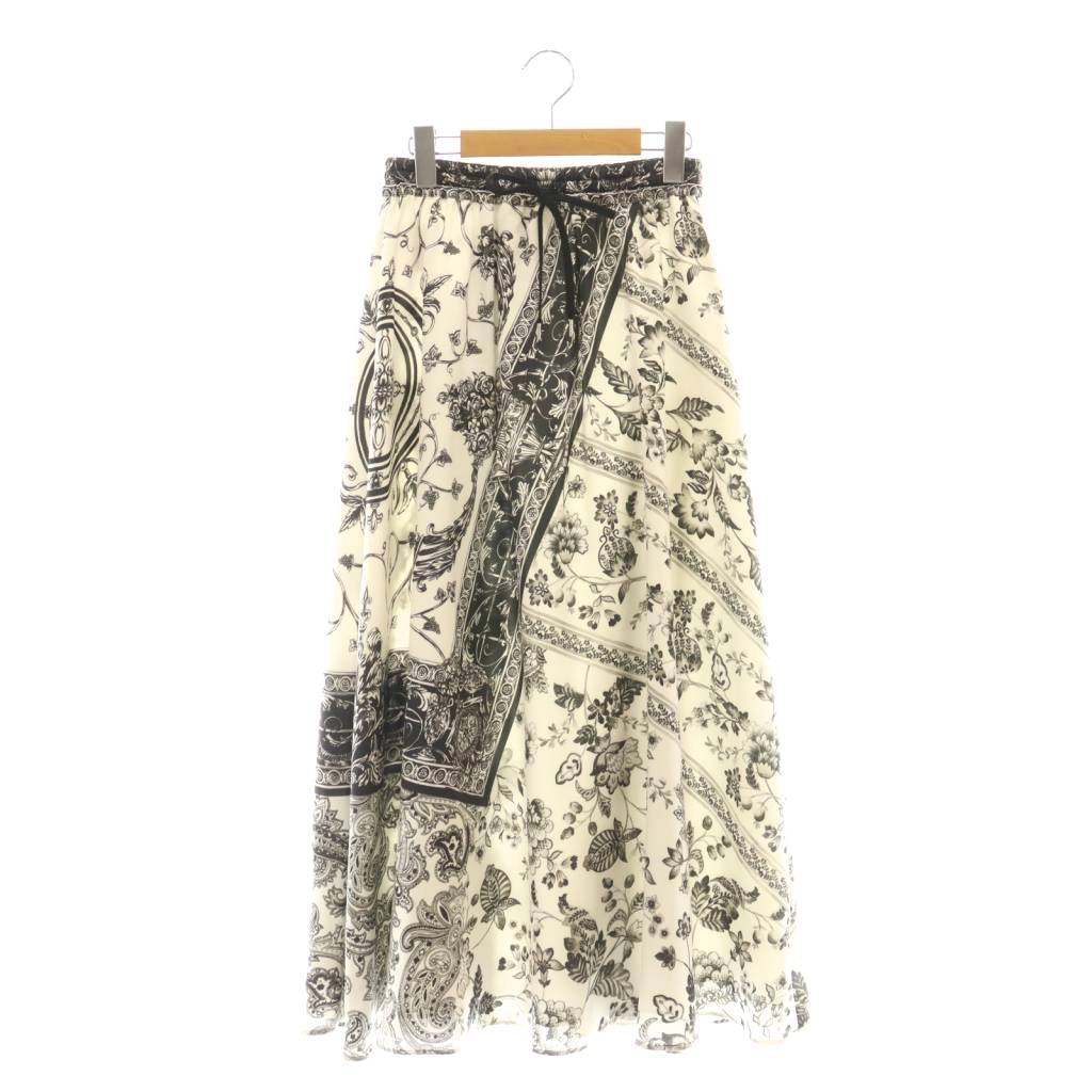 【中古】ダイアグラム グレースコンチネンタル Diagram GRACE CONTINENTAL パッチワークフレアスカート 総柄 マキシ ロング 36 白 ホワイト 黒 ブラック /AT ■OS レディース 【ベクトル 古着】 251028(4)