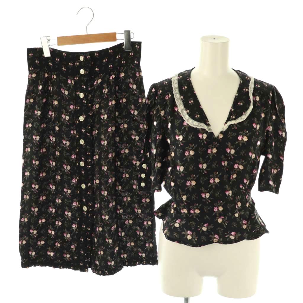 【中古】ルージュ Rouge セットアップ 花柄 レース ブラウス スカート 38 ブラック マルチカラー /DO ■OS レディース 【ベクトル 古着】 251119