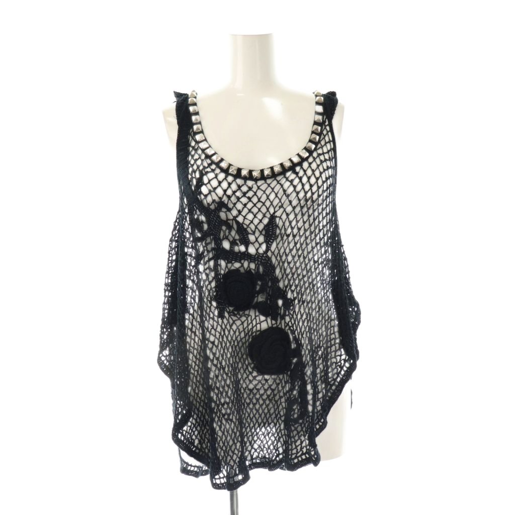 【中古】ヒステリックス Hysterics スタッズ メッシュ ニット チュニック ノースリーブ F ブラック /ES ■OS レディース 【ベクトル 古..