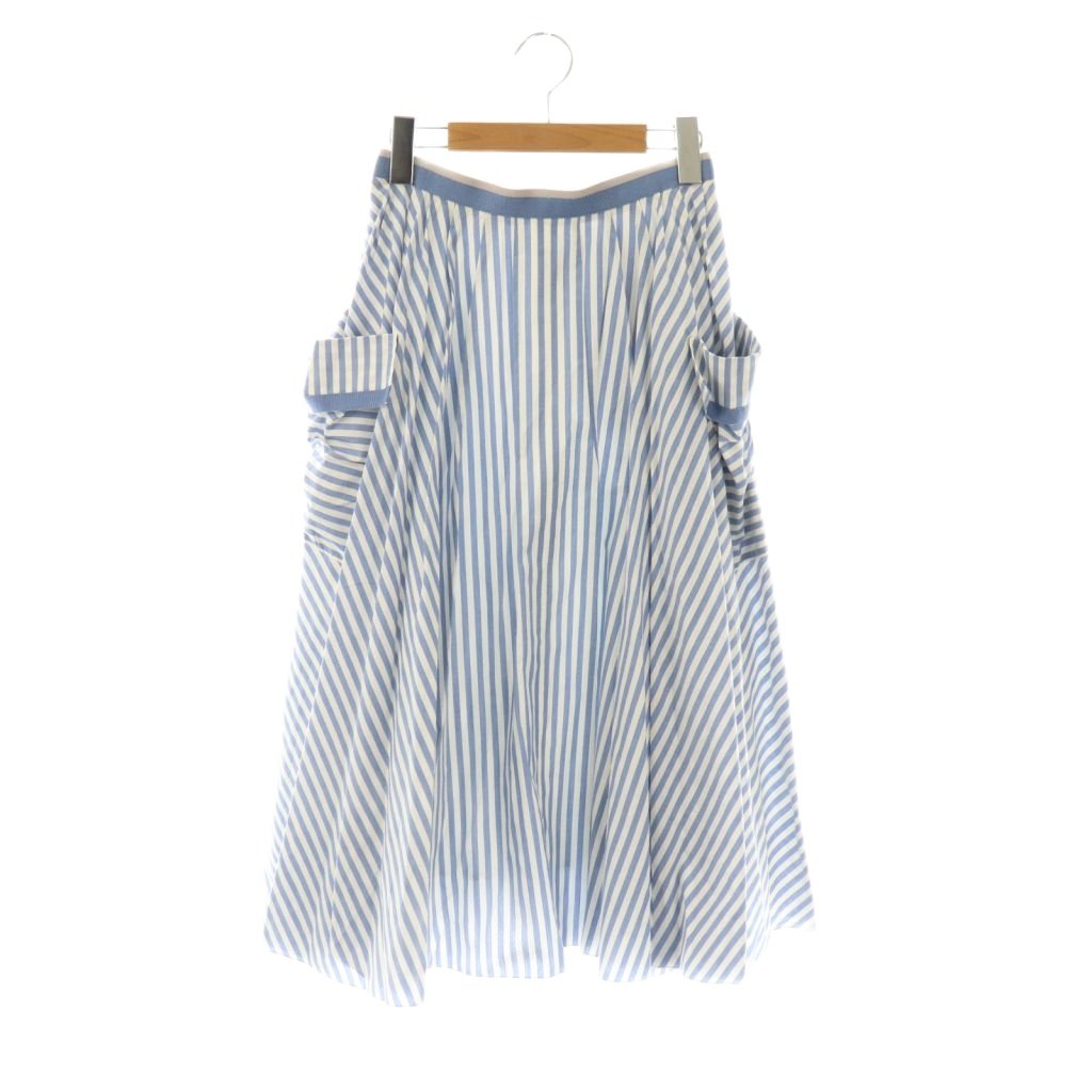 【中古】フォクシー FOXEY Beach Parasol Skirt フレアスカート ロング ストライプ 38 ブルー ホワイト..